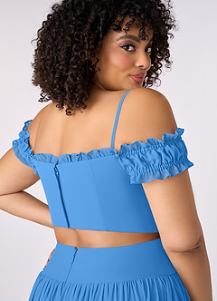 Barbie ♥ Azazie Brautjungfernkleider Wandelbar A-Linie Schulterfrei Chiffon Kleid Blauhäher image13