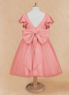 Azazie Kaeya Flower Girl Dresses Coral A-Line Bow Tulle Dress image6