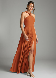 Azazie Afra Abiti da Damigella Abito A-Line in Chiffon Plissettato Cannella image3