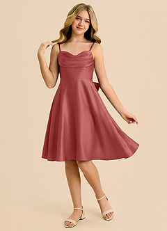 Azazie Bear Junior Antique Rose A-Line Sweetheart Neckline Stretch Satin Dress image3