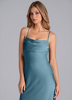 Azazie Seema Brautjungfernkleider Meerjungfrau-Linie Korsett Stretch-Satin Kleid Bermudablau image2