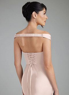 Azazie Stella Bridesmaid Dresses Blushing Pink Sheath Corset Stretch Satin Convertible Dress image9
