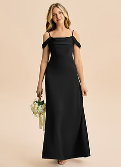 Azazie Lettie Junior A-Line Off-Shoulder Stræk satin Gulv-længde Junior brudepige Kjole image2