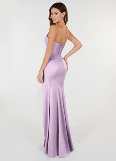 Azazie Yola Bridesmaid Dresses Frosted Lilac Sheath V-Neck Pleated Stretch Satin Convertible Dress image4