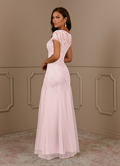 Azazie Laurie Mother of the Bride Dresses Blushing Pink Mermaid Scoop Sequins Tulle Dress image5