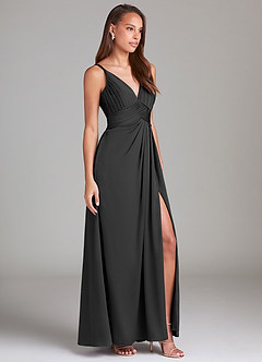 Azazie Maren Allure Bridesmaid Dresses Black A-Line Lace Stretch Satin Dress image4