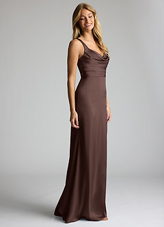 Azazie Elida Bridesmaid Dresses Ganache Sheath Pleated Stretch Satin Dress image3