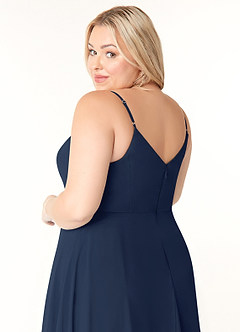 Azazie Clarissa Bridesmaid Dresses Dark Navy A-Line V-Neck Chiffon Dress image12