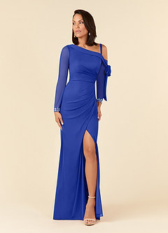 Azazie Marna vestidos de madre de la novia Vestido de Azul Real de Malla de Recto con Hombro unilateral image1