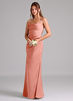 Azazie Lucille Bridesmaid Dresses Coral Mermaid Strapless Stretch Satin Convertible Dress image3