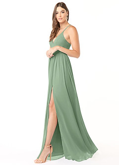 Azazie Aaida Bridesmaid Dresses Matcha A-Line Corset Chiffon Dress image4