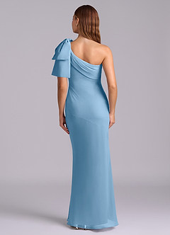 Azazie Yuanna Robes de demoiselle d'honneur Robe Sirène en Mousseline de soie Ue épaule Acier Bleuté image2