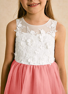 Azazie Lina Flower Girl Dresses Ivory Coral Ball-Gown Lace Dress image8