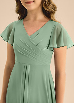 Azazie Induh Junior Vestido de Matcha de Gasa de Corte En A con Plisado image5