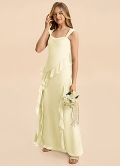Azazie Sloane Junior Robe Trapèze en Mousseline de soie Encolure en Forme de Cœur Sorbet Citron image4