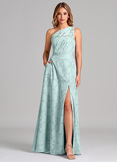 Azazie Phaedra Bridesmaid Dresses Mist A-Line One Shoulder Floral Burnout Dress image1