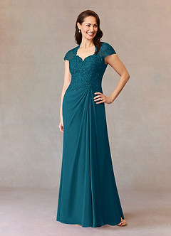 Azazie Junie Mother of the Bride Dresses Ink Blue A-Line Lace Chiffon Dress image1