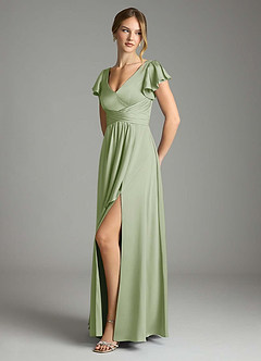 Azazie Omari Brautjungfernkleider A-Linie Stretch-Satin Kleid Staubiger Salbeigrün image10