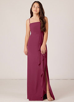 Azazie Kaylee Junior Mulberry A-Line with Belt Chiffon Dress image1