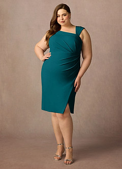 Azazie Cecily Final Sale Peacock Sheath Stretch Crepe Dress image6