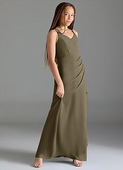 Azazie Leo Junior Willow Green Mermaid Pleated Chiffon Dress image3