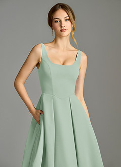 Azazie Amalie Abiti da Damigella Abito A-Line in Chiffon Plissettato Agave image7