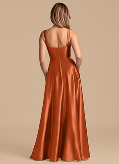 Azazie Shaude 신부 들러리 드레스 A라인 주름진 메탈릭 새틴 바닥 길이 드레스 image6