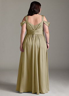 Azazie Lianne Bridesmaid Dresses Moss Green A-Line Off the Shoulder Stretch Satin Dress image2