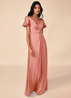 Azazie Soren Brautjungfernkleider A-Linie Plissee Stretch-Satin Kleid Koralle image4