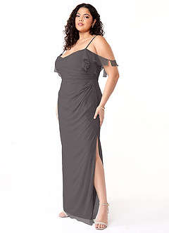 Azazie Emeralda Vestidos de damas de honor Vestido de Gris Acero de Gasa de Recto con Vestidos sin tirantes image9
