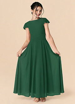 Azazie Payton Junior Dark Green A-Line Bow Chiffon Dress image3