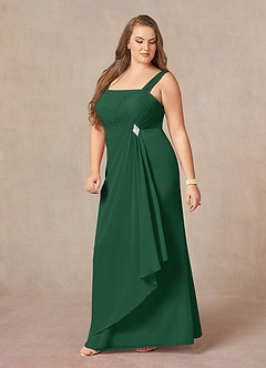 Azazie Weisz Mère de la mariée Robes Robe Trapèze en Mousseline de soie Encolure carrée plissée Vert Foncé image11