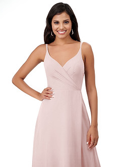Azazie Lennon Bridesmaid Dresses Blushing Pink A-Line Lace Chiffon Dress image6