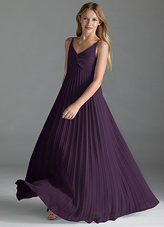 Azazie Raychelle Junior Plum A-Line Pleated Chiffon Dress image2