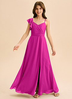 Azazie Kelsea Junior Vestido de Fucsia de Gasa de Corte en A con Volante image6