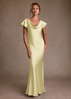 Azazie Shelby Abiti per la Madre della Sposa Abito Sirena in Raso Elasticizzato Plissettato Sorbetto Al Limone image4