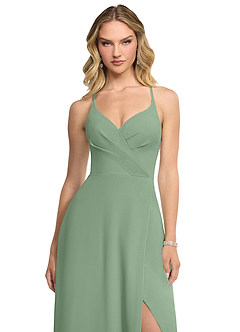 Azazie Davis Bridesmaid Dresses Matcha A-Line V-Neck Chiffon Dress image4
