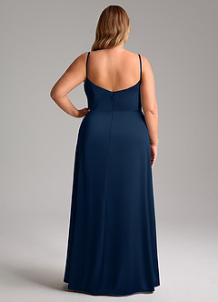 Azazie Azuree Vestidos de damas de honor Vestido de Azul Marino Oscuro de Satén Elástico de Corte en A con Plisado image10
