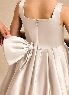 Azazie Lillian Flower Girl Dresses White Alabaster Ball-Gown Pleated Matte Satin Dress image5