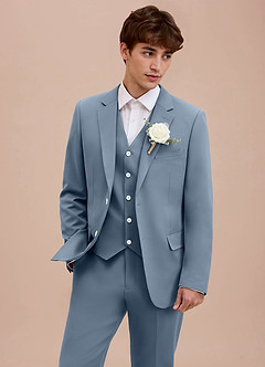 front Ethan 더스티 블루 리파인드 위브 3피스 슈트