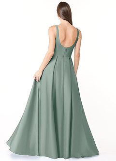 Azazie Neve Bridesmaid Dresses Silver Sage Ball-Gown with Pockets Stretch Satin Dress image2