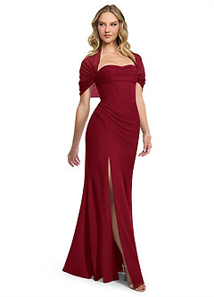 Azazie Zia Bridesmaid Dresses Burgundy Sheath Side Slit Chiffon Convertible Dress image3