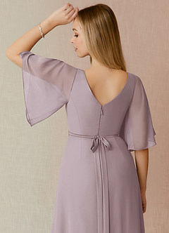 Azazie Cierra Brautjungfernkleider A-Linie V-Hals Chiffon Kleid Dämmerung image8