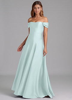 Azazie Seriana Suknie dla druhen Linia A Zza ramienia Satyna elastyczna Do ziemi Sukienka image3