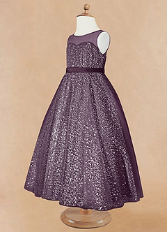 Azazie Siwa Flower Girl Dresses Plum A-Line Beaded Tulle Dress image7