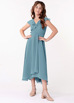 Azazie Posie Junior A-Linie Gestreift Chiffon Kleid Stimmungsvolles Blau image4