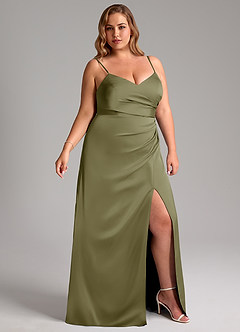 Azazie Azuree Bridesmaid Dresses Pistachio A-Line Pleated Stretch Satin Dress image4