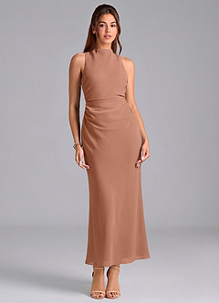 Azazie Evadne Bridesmaid Dresses Bronzer Sheath Pleated Chiffon Dress image3