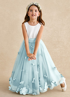Azazie Vi Flower Girl Dresses Sea Glass A-Line Sleeveless Tulle Dress image6