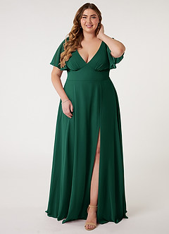 Azazie Kimber Bridesmaid Dresses Emerald A-Line Flounce Sleeve Chiffon Dress image5